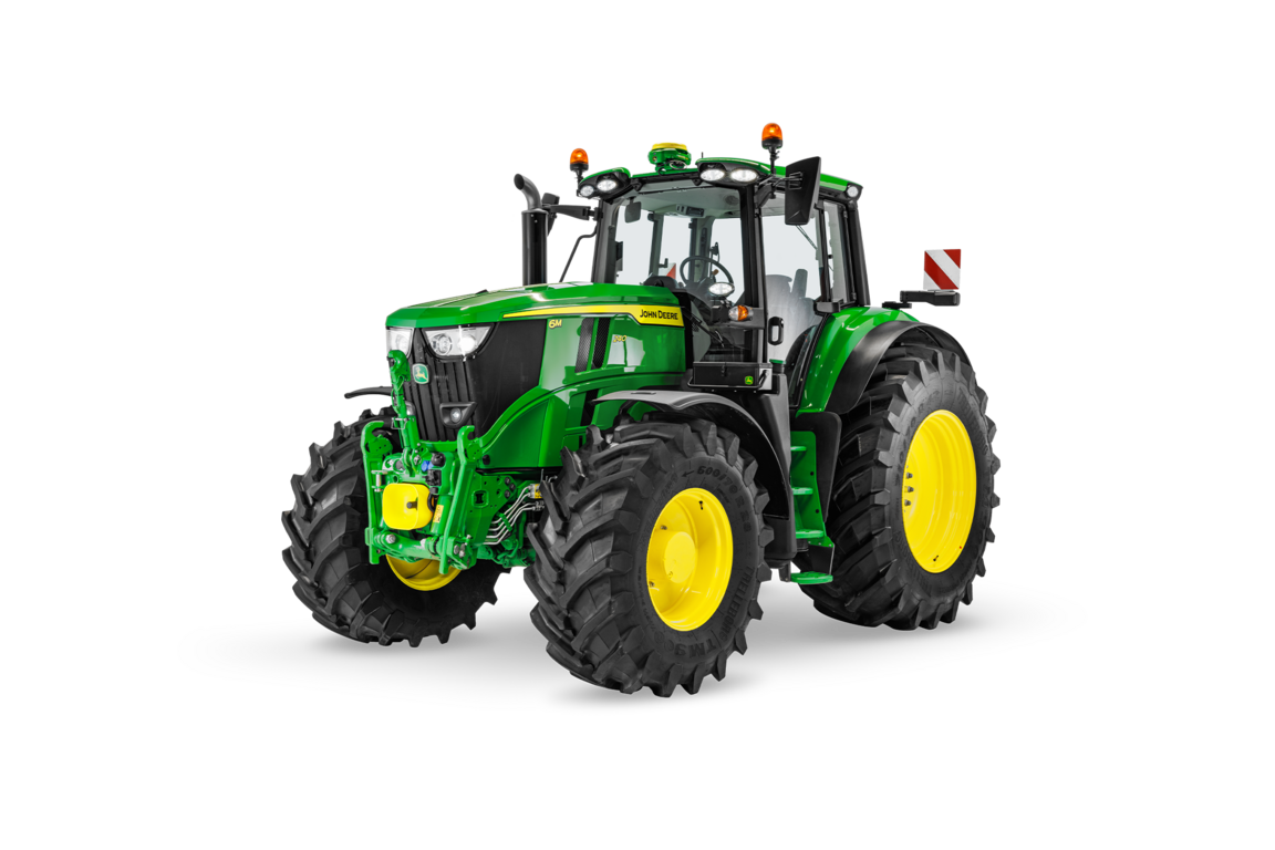 John Deere 6M 240 traktor på hvid baggrund med maksimal effektkonfiguration og bred sporvidde